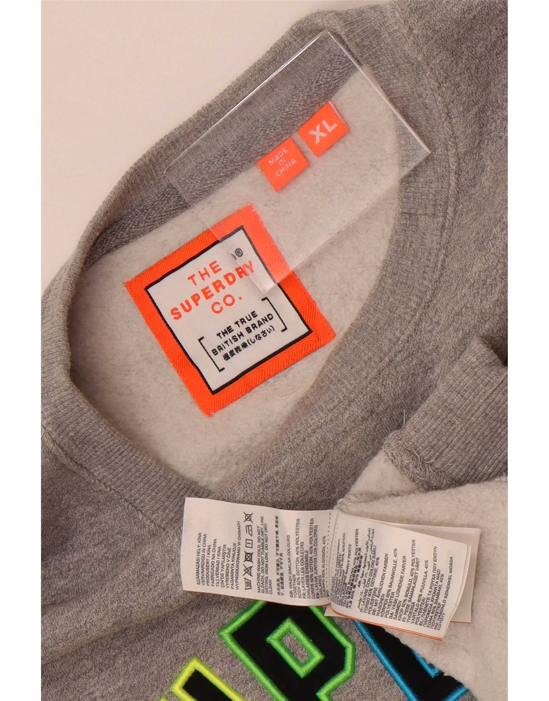 Superdry Herren Grafik-Sweatshirt-Pullover XL aus grau melierter Baumwolle