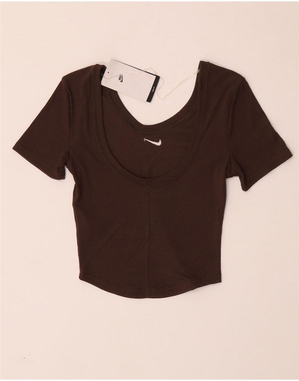 Nike Damen Crop T-Shirt Top UK 4 XS Braun Polyester