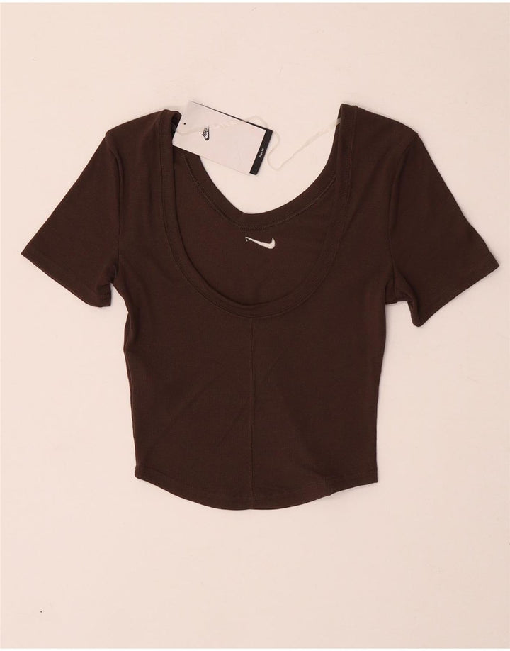 Nike Damen Crop T-Shirt Top UK 4 XS Braun Polyester