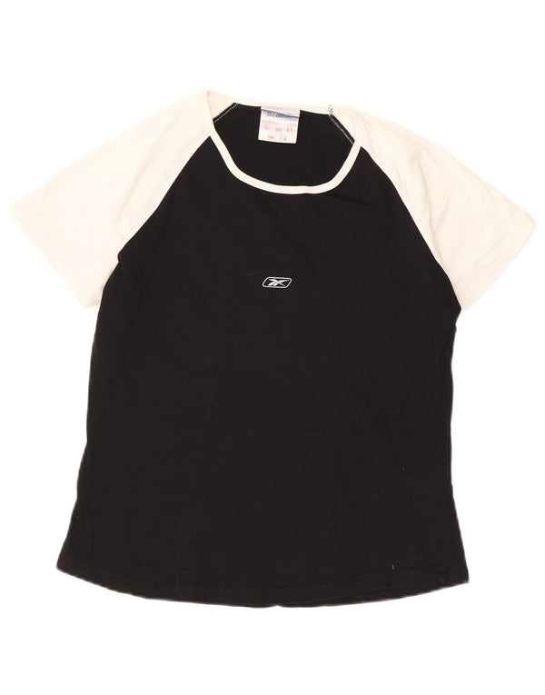 Reebok Damen T-Shirt Top UK 16 Large Schwarz Colourblock Baumwolle