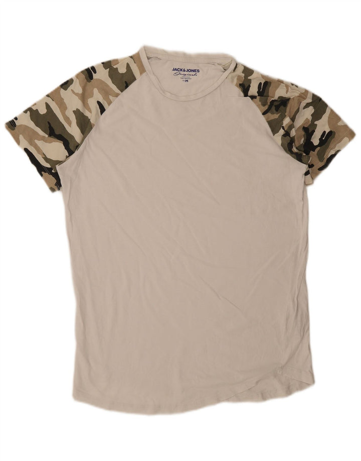 JACK & JONES Herren-T-Shirt-Oberteil aus mittelweißer Camouflage-Baumwolle