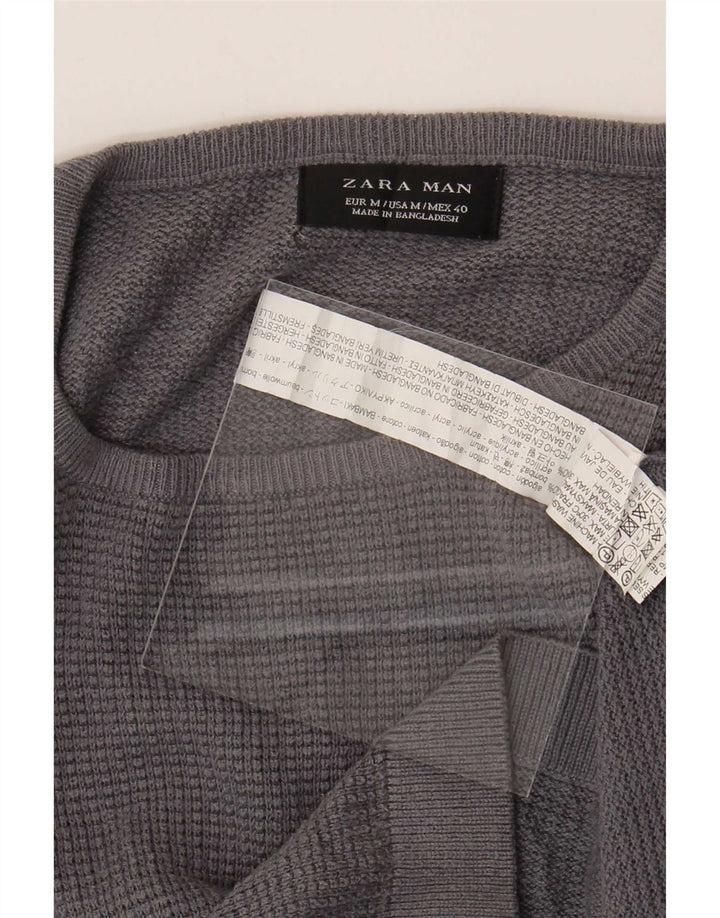 Zara Herren-Pullover mit Rundhalsausschnitt, mittelgraue Baumwolle
