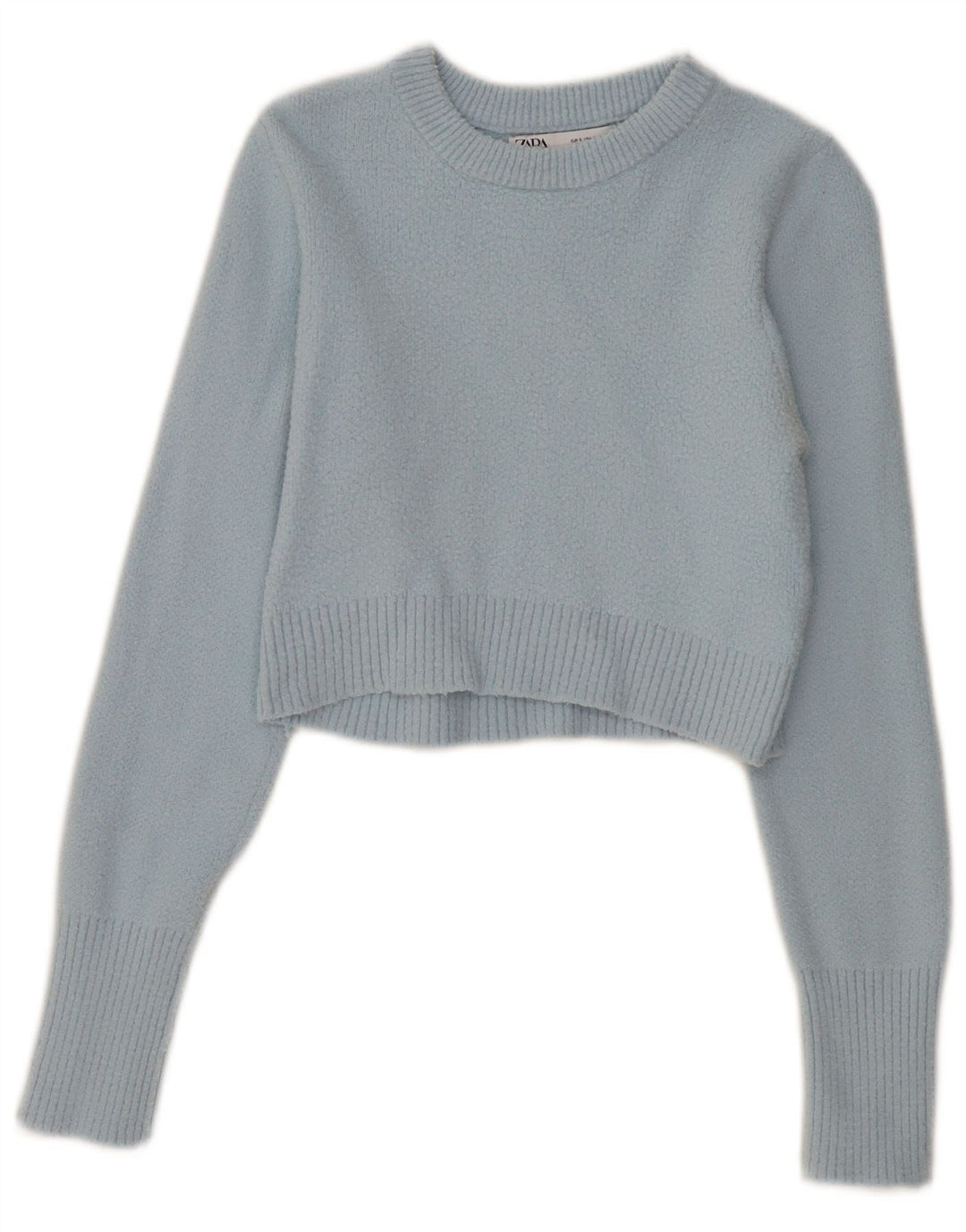 ZARA Damen Pullover mit bauchfreiem U-Boot-Ausschnitt, Gr. 8, Blau