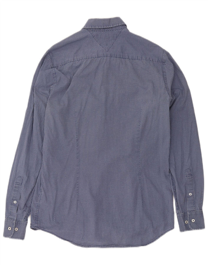 Tommy Hilfiger Herren-Slim-Fit-Hemd aus mittelblau gepunkteter Baumwolle