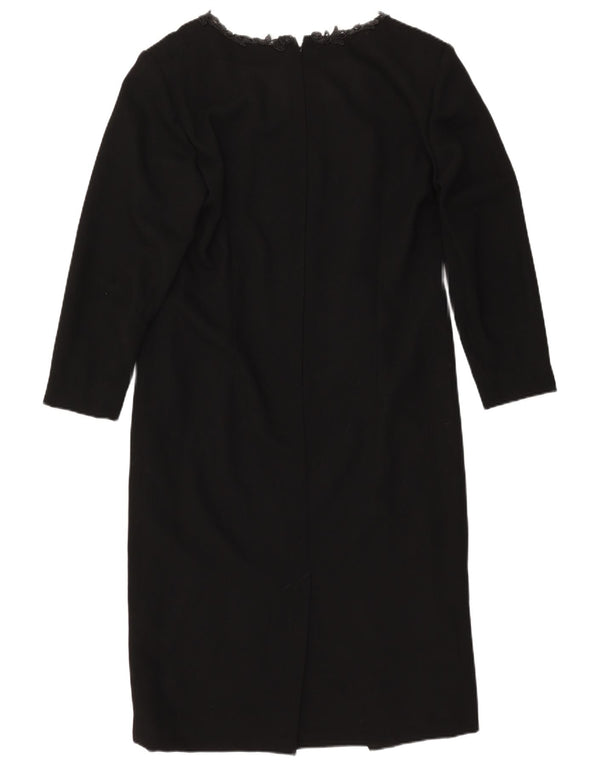 VINTAGE Damen Langarm-Etuikleid UK 14 Large Schwarz