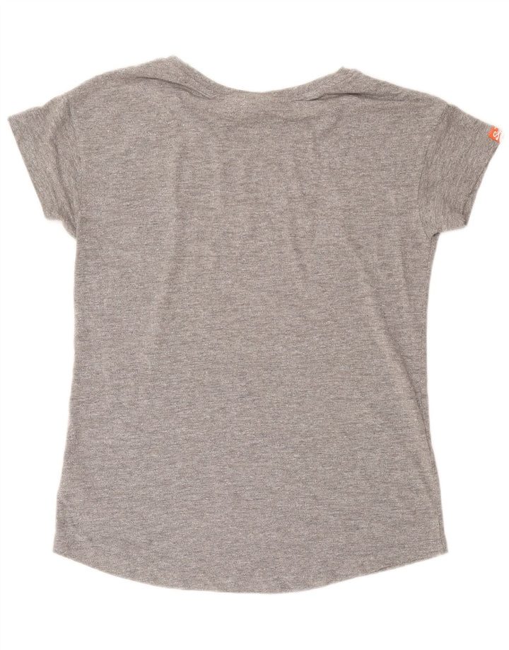Superdry Damen Grafik-T-Shirt-Oberteil UK 14 Large Grau Baumwolle