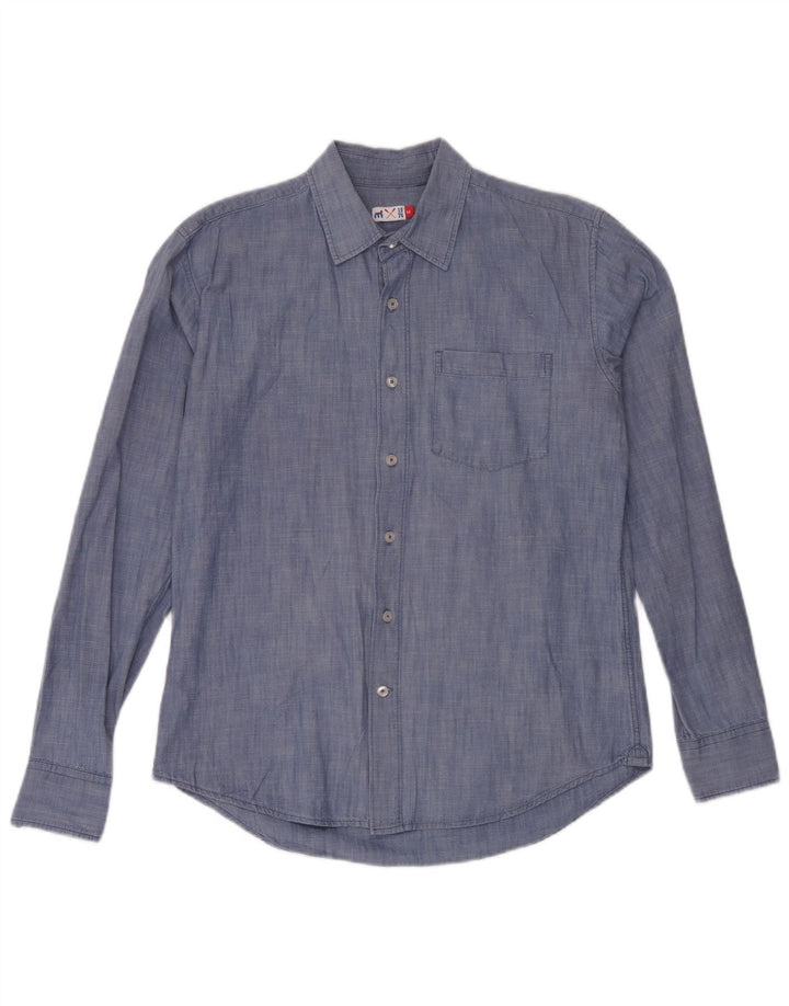 Vintage Herrenhemd mittelblaue Baumwolle