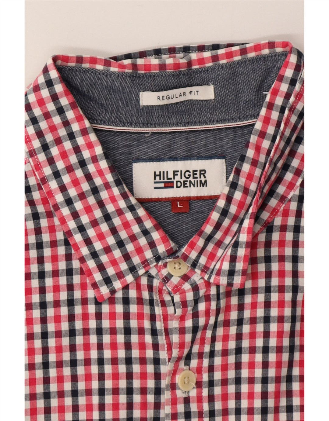 TOMMY HILFIGER Herren-Kurzarmhemd mit normaler Passform, großes rotes Karomuster