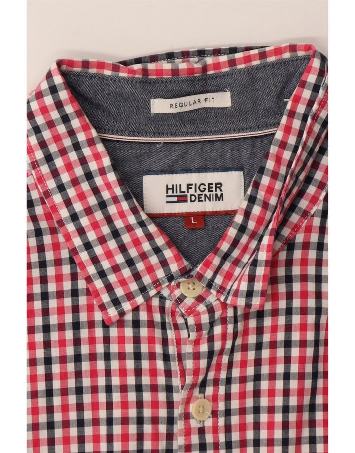 TOMMY HILFIGER Herren-Kurzarmhemd mit normaler Passform, großes rotes Karomuster