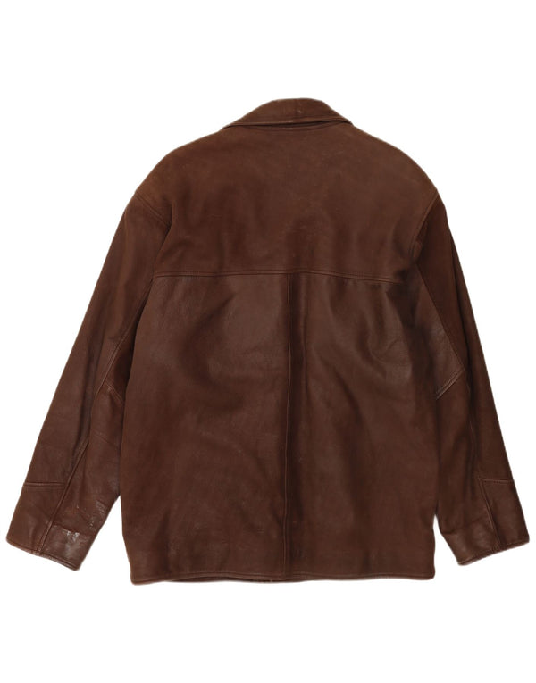 Vintage Herren Loose Fit 3 Knopf Leder Blazer Jacke UK 38 Mittelbraun