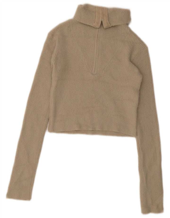 Zara Damen Crop Zip Neck Pullover Pullover UK 12 Medium Beige