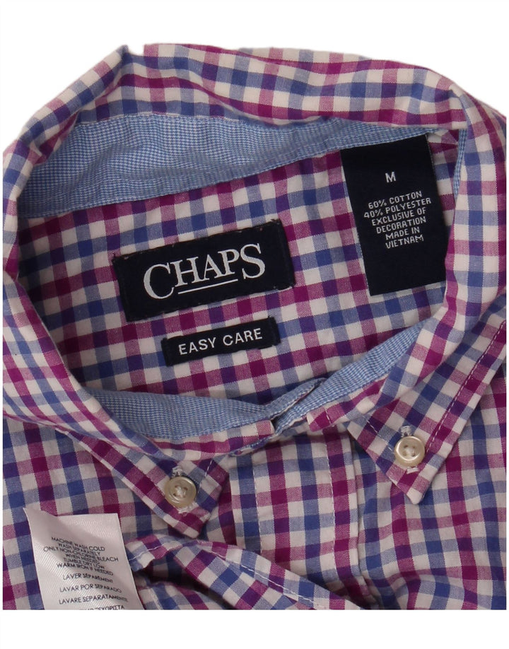 CHAPS Pflegeleichtes Herren-Kurzarmhemd aus mittelblauer Gingham-Baumwolle
