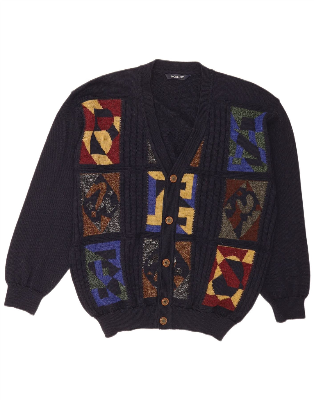 Monello Herren-Strickjacke, groß, marineblau, geometrisch