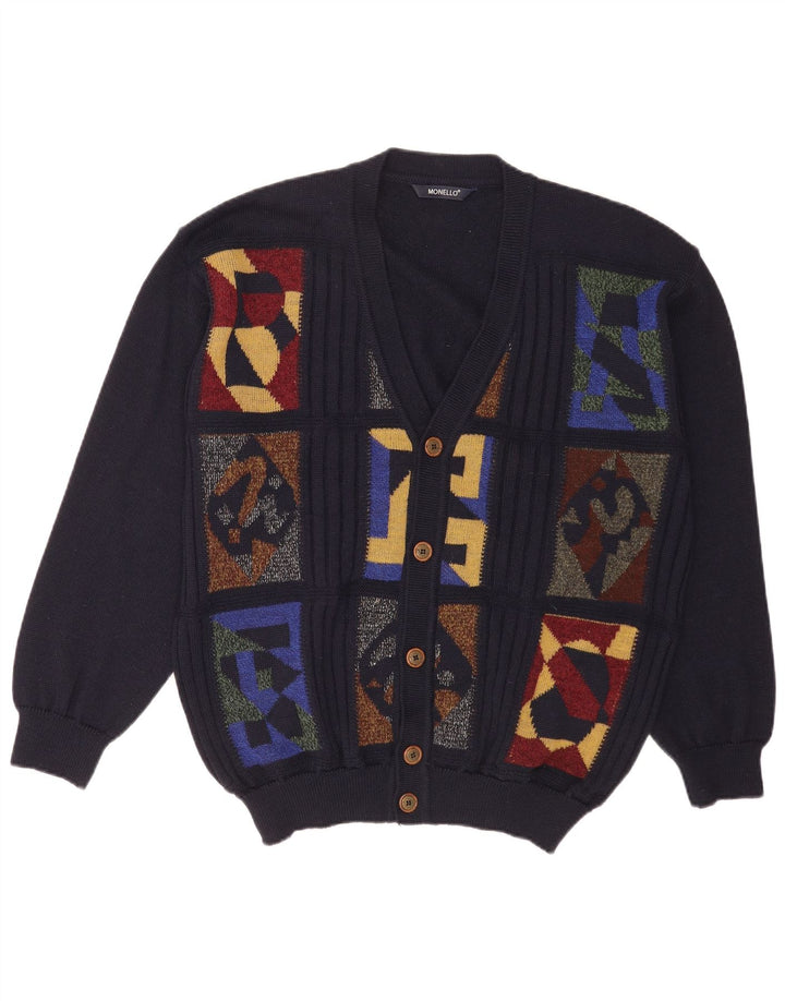 Monello Herren-Strickjacke, groß, marineblau, geometrisch