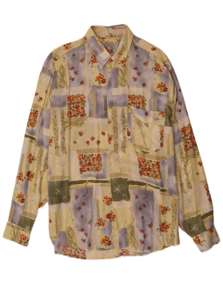 Azzurra Herren-Hemd, groß, gelb, Patchwork-Viskose