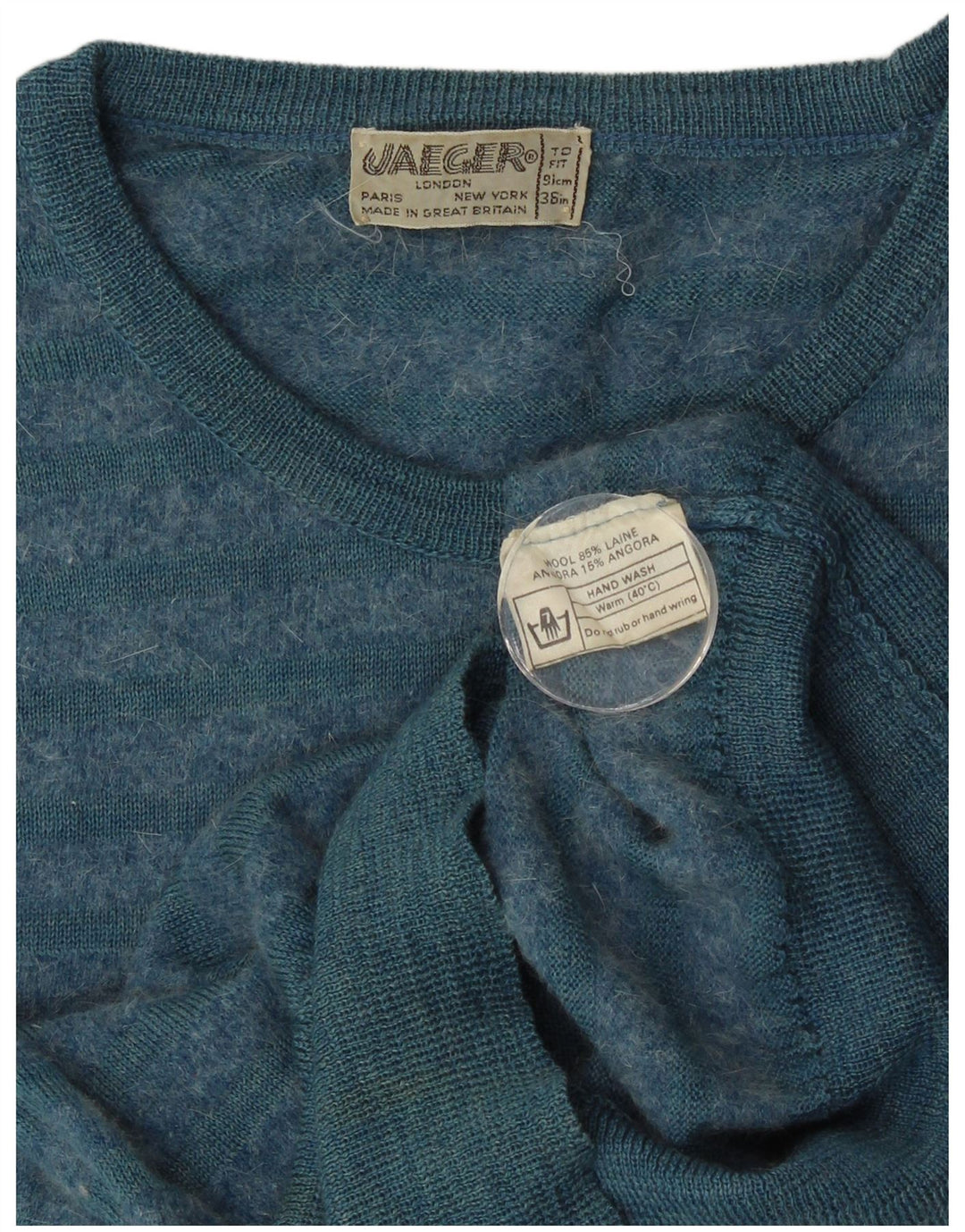 Jaeger Damen-Pullover mit U-Boot-Ausschnitt, Gr. 10, klein, blau gestreift, Wolle