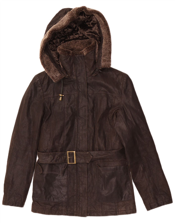 Bata and More Damen-Lederjacke mit Kapuze, IT 46, großes braunes Leder