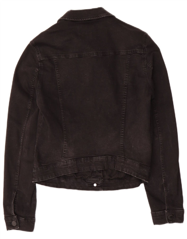 Zara Damen Trafaluc Crop Jeansjacke UK 12 Mittelschwarze Baumwolle