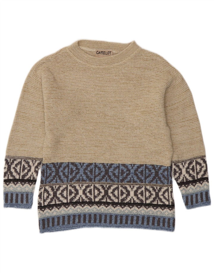 Camelot Damen-Pullover mit Rundhalsausschnitt, Gr. 10, klein, beige, geometrisch