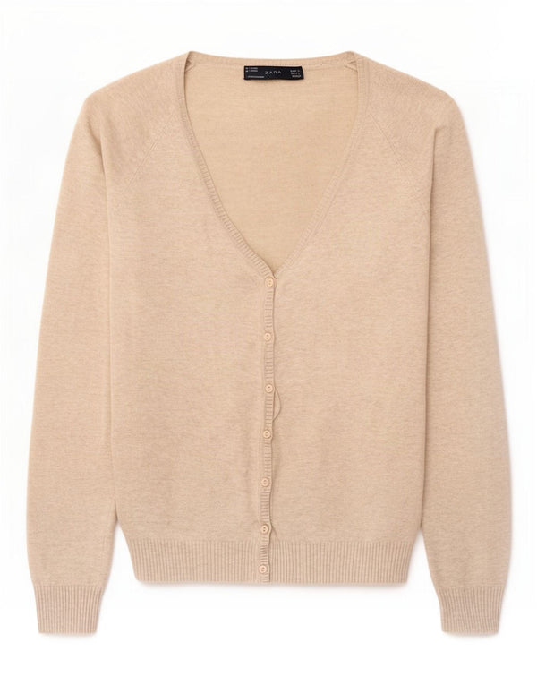 Zara Damen Crop Cardigan Pullover UK 14 Large Beige Baumwolle