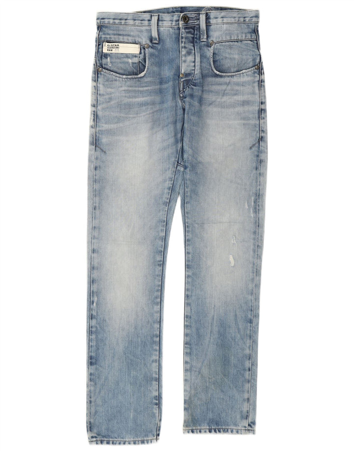 G-Star Herren 3301 Distressed Straight Jeans W30 L32 Blaue Baumwolle