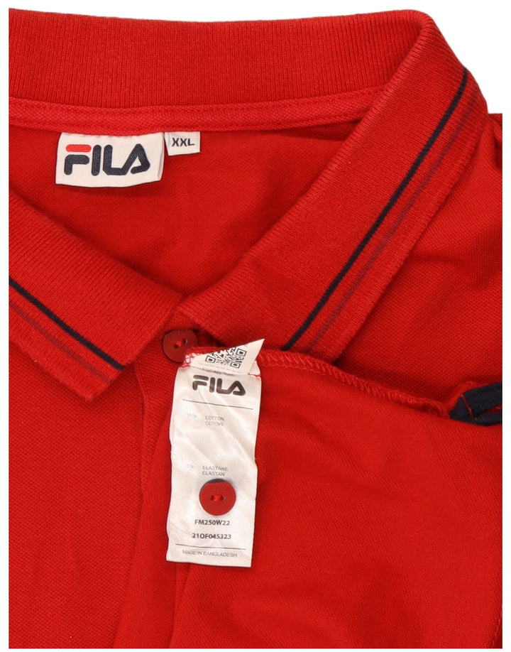 Fila Herren Langarm-Poloshirt 2XL rote Baumwolle
