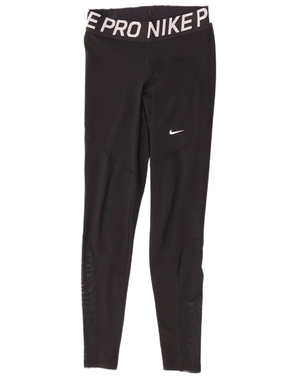 Nike Damen Dri Fit Graphic Leggings UK 14 Medium Schwarz