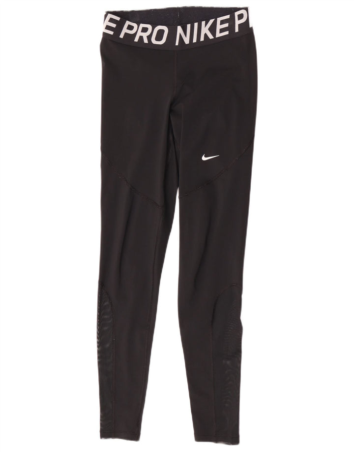 Nike Damen Dri Fit Graphic Leggings UK 14 Medium Schwarz