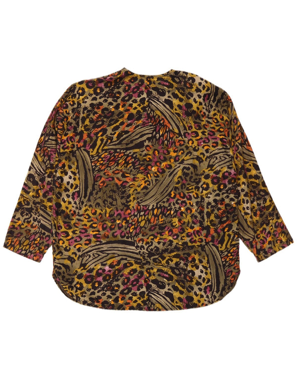 Vintage Damen Top Langarm UK 20 2XL Mehrfarbiger Animal Print Viskose