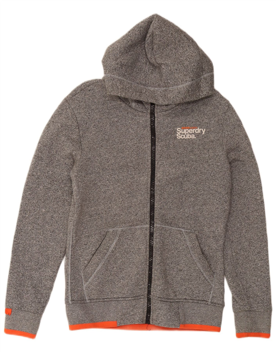 SUPERDRY Herren-Kapuzenpullover mit Reißverschluss, klein, grau gefleckte Baumwolle