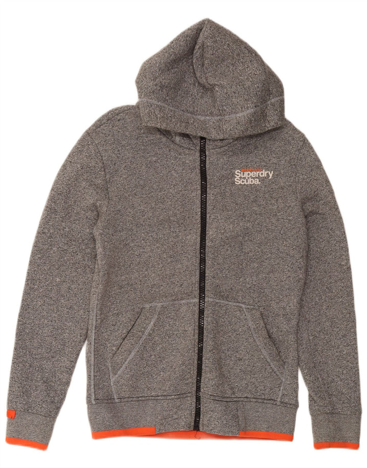 SUPERDRY Herren-Kapuzenpullover mit Reißverschluss, klein, grau gefleckte Baumwolle