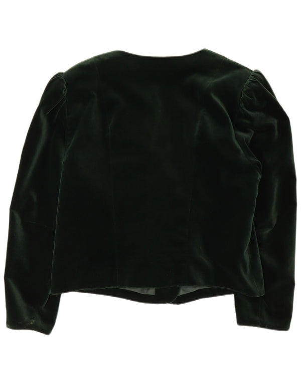 Vintage Damen Crop Samt 3 Knopf Blazer Jacke EU 40 Mittelgrüne Baumwolle