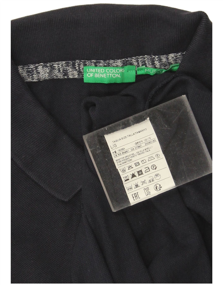 Benetton Herren-Poloshirt, groß, marineblau, Baumwolle