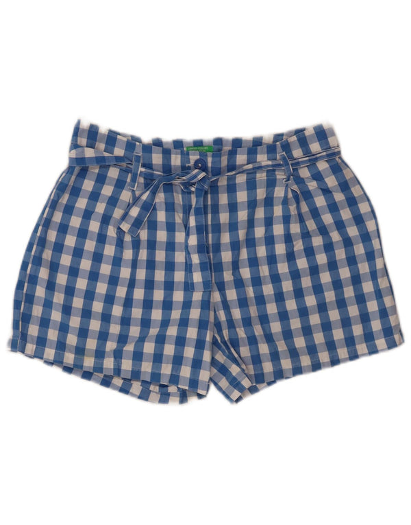 Benetton Mädchen-Freizeitshorts, 11–12 Jahre, W28, 2XL, blau karierte Baumwolle