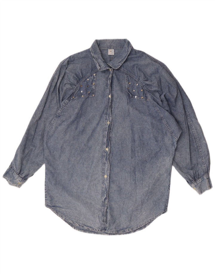 Vintage Damen Übergroßes Jeanshemd UK 14 Mittelblaue Baumwolle