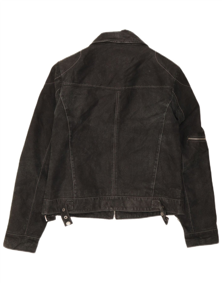 Vintage Damen Wildlederjacke UK 10 Kleines schwarzes Leder