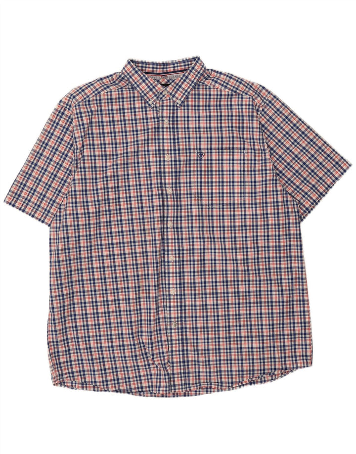 ARIAT Mens Big & Tall Short Sleeve Shirt 2XL Blue Check Cotton