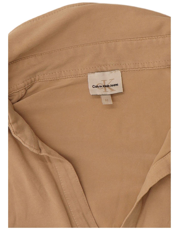 CALVIN KLEIN JEANS Damen-Poloshirt mit 3/4-Ärmeln, UK 12, mittelbeige Baumwolle