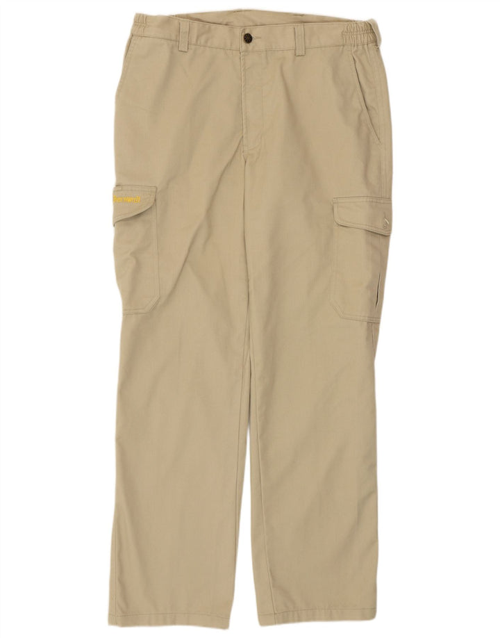 VINTAGE Gerade Herren-Cargohose IT 50 Groß W34 L31 Beige Polyester