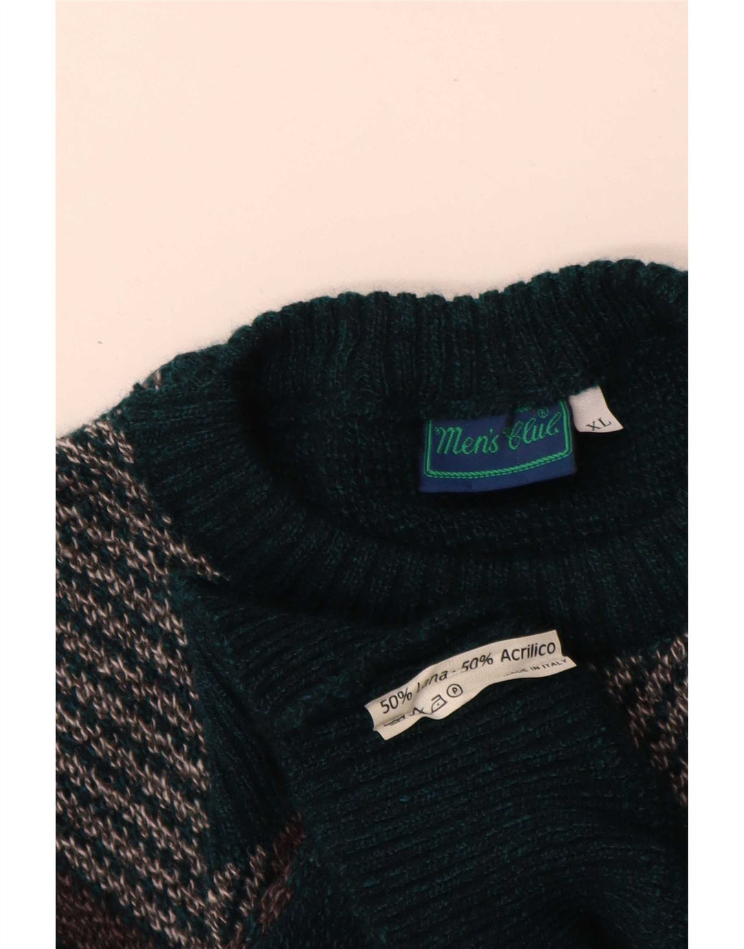 Vintage Herren Pullover mit Rundhalsausschnitt XL Grün Argyle/Diamond Wool