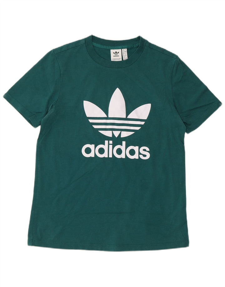 ADIDAS Damen Grafik T-Shirt Top UK 12 Mittelgrüne Baumwolle