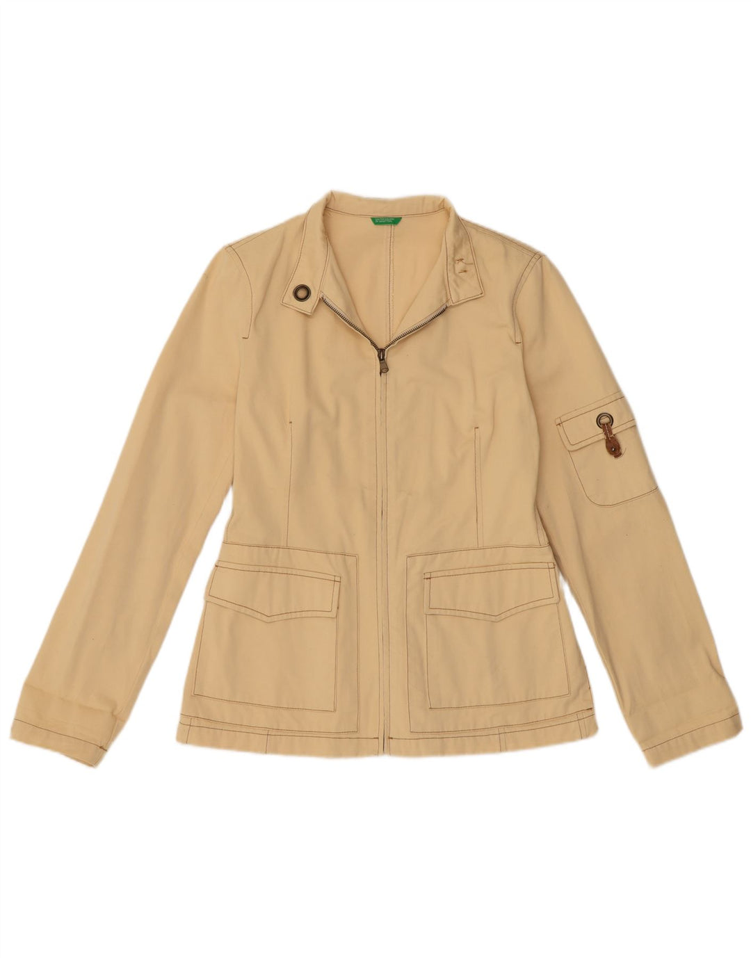 BENETTON Damen Utility-Jacke IT 42 Mittelbeige Baumwolle
