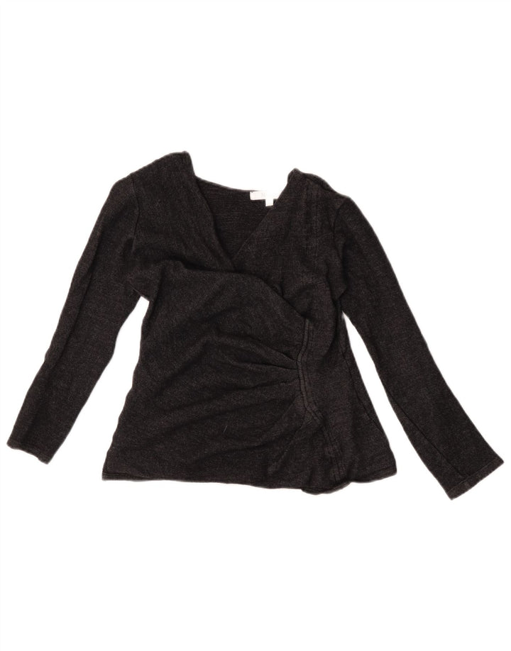 Max Mara Damen Crop Langarm-Blusenoberteil UK 10 Small Graue Wolle