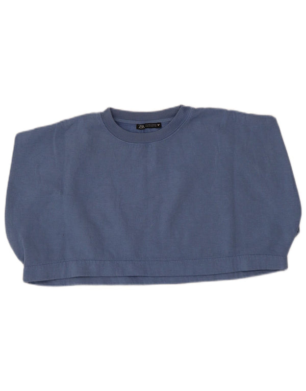 ZARA Damen Übergroßer Crop-Sweatshirt-Pullover UK 10 Small Blau