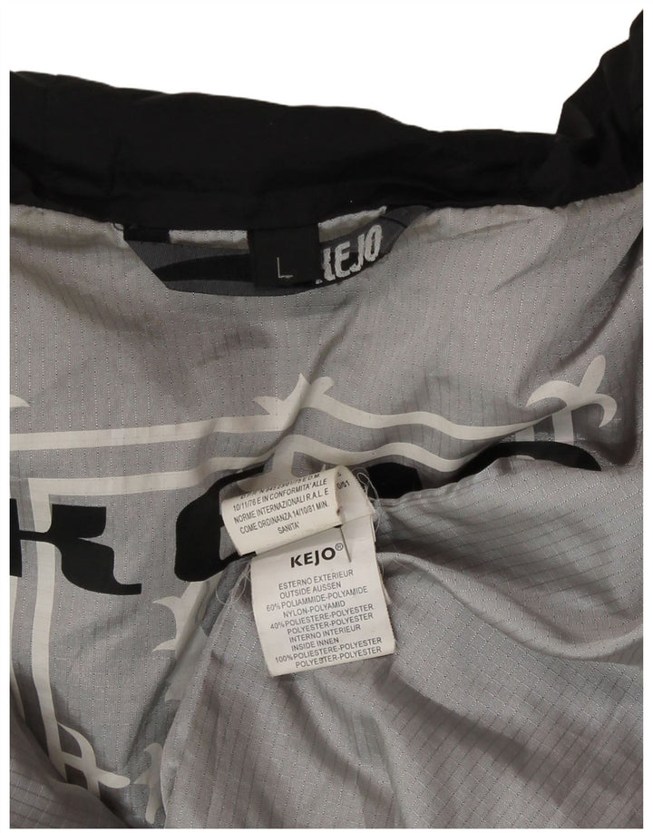 Kejo wattierte Herrenjacke mit grafischer Kapuze, UK 40, Größe L, Schwarz, Polyamid