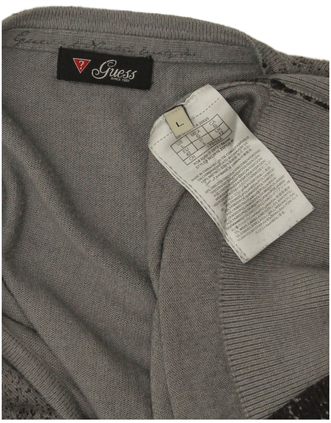 Guess Damen-Cardigan-Pullover UK 12 Mittelgrau gefleckte Viskose