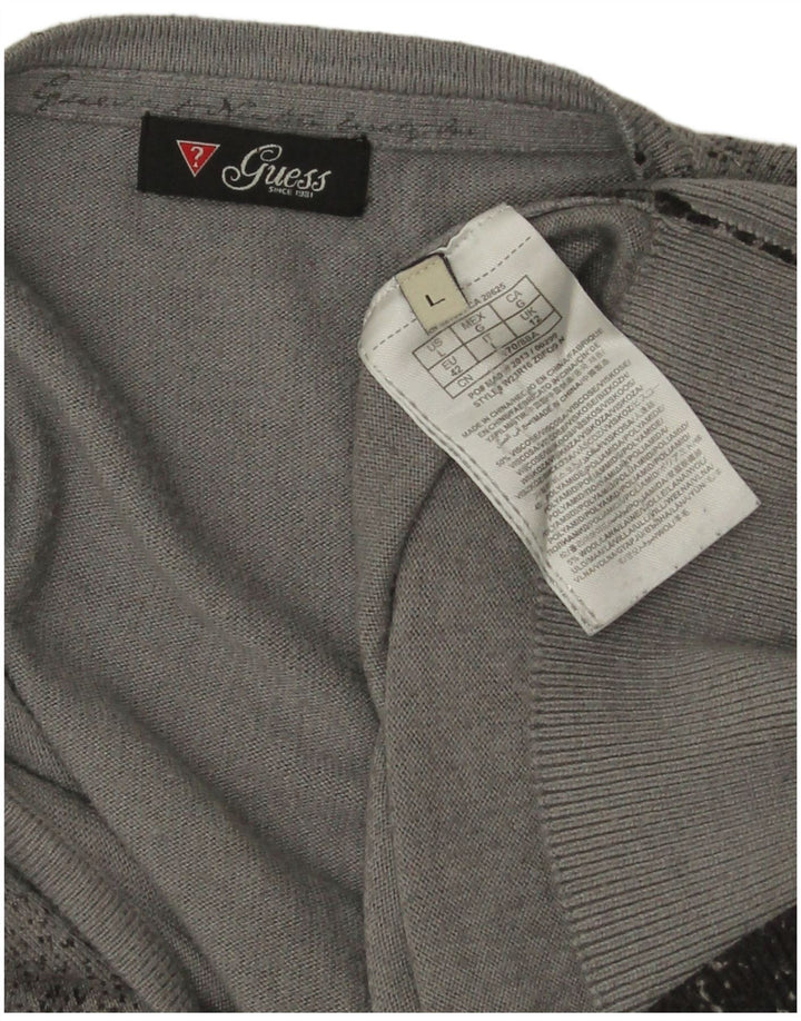 Guess Damen-Cardigan-Pullover UK 12 Mittelgrau gefleckte Viskose