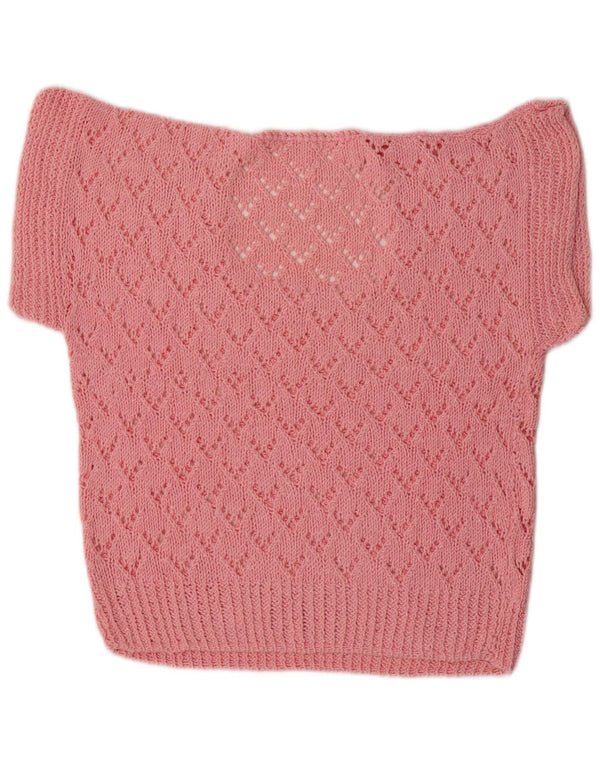 Vintage Damen Kurzarm-Pullover mit U-Boot-Ausschnitt, UK 16, Größe L, Rosa