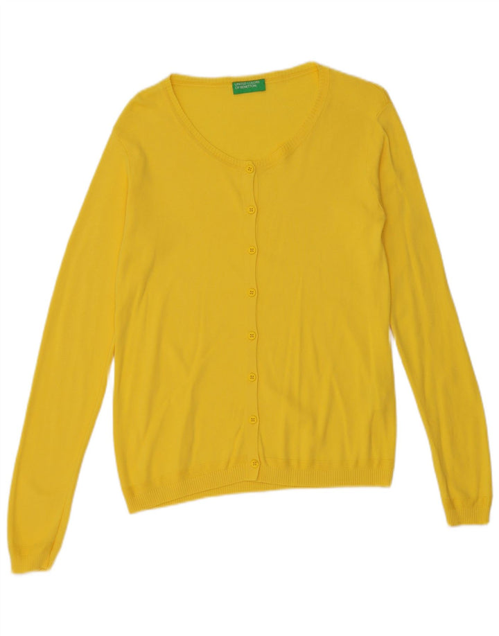 Benetton Damen-Cardigan-Pullover UK 12 Mittelgelbe Baumwolle