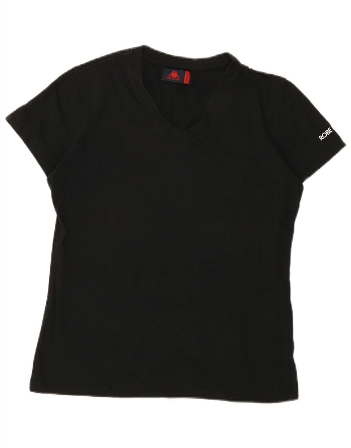 Kappa Damen T-Shirt Top UK 12 Medium Schwarz Baumwolle